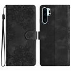 For Huawei P30 Pro Cherry Blossom Butterfly Skin Feel Embossed PU Phone Case(Black) - 1