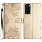 For Huawei P40 Cherry Blossom Butterfly Skin Feel Embossed PU Phone Case(Gold) - 1