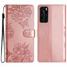 For Huawei P40 Cherry Blossom Butterfly Skin Feel Embossed PU Phone Case(Rose Gold) - 1