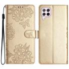 For Huawei P40 lite Cherry Blossom Butterfly Skin Feel Embossed PU Phone Case(Gold) - 1