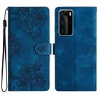 For Huawei P40 Pro Cherry Blossom Butterfly Skin Feel Embossed PU Phone Case(Blue) - 1