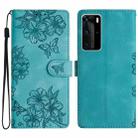 For Huawei P40 Pro Cherry Blossom Butterfly Skin Feel Embossed PU Phone Case(Green) - 1