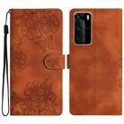 For Huawei P40 Pro Cherry Blossom Butterfly Skin Feel Embossed PU Phone Case(Brown) - 1