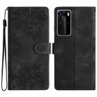 For Huawei P40 Pro Cherry Blossom Butterfly Skin Feel Embossed PU Phone Case(Black) - 1