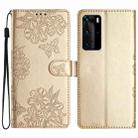 For Huawei P40 Pro Cherry Blossom Butterfly Skin Feel Embossed PU Phone Case(Gold) - 1