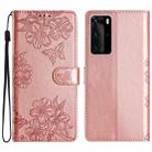 For Huawei P40 Pro Cherry Blossom Butterfly Skin Feel Embossed PU Phone Case(Rose Gold) - 1