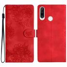 For Huawei Y6p Cherry Blossom Butterfly Skin Feel Embossed PU Phone Case(Red) - 1