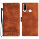 For Huawei Y6p Cherry Blossom Butterfly Skin Feel Embossed PU Phone Case(Brown) - 1