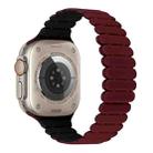 For Apple Watch Ultra 2 49mm Bamboo Magnetic Silicone Watch Band(Wine Red Black) - 1