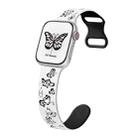 For Apple Watch SE 2023 44mm Colorful Butterfly Pattern 8-shaped Buckle Silicone Watch Band(White Black) - 1