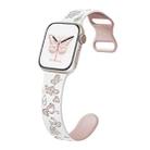 For Apple Watch SE 2023 44mm Colorful Butterfly Pattern 8-shaped Buckle Silicone Watch Band(White Pink) - 1