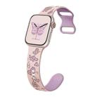 For Apple Watch SE 2023 44mm Colorful Butterfly Pattern 8-shaped Buckle Silicone Watch Band(Pink Light Purple) - 1