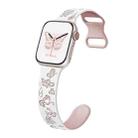 For Apple Watch Series 9 45mm Colorful Butterfly Pattern 8-shaped Buckle Silicone Watch Band(White Pink) - 1