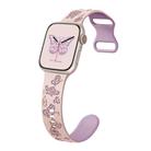 For Apple Watch Series 9 45mm Colorful Butterfly Pattern 8-shaped Buckle Silicone Watch Band(Pink Light Purple) - 1