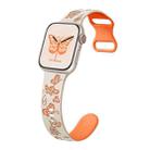 For Apple Watch Series 9 45mm Colorful Butterfly Pattern 8-shaped Buckle Silicone Watch Band(Starlight+Orange) - 1