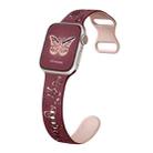 For Apple Watch Series 9 41mm Colorful Butterfly Pattern 8-shaped Buckle Silicone Watch Band(Wine Red Pink) - 1