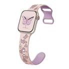 For Apple Watch Series 8 45mm Colorful Butterfly Pattern 8-shaped Buckle Silicone Watch Band(Pink Light Purple) - 1