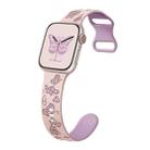 For Apple Watch Series 5 40mm Colorful Butterfly Pattern 8-shaped Buckle Silicone Watch Band(Pink Light Purple) - 1
