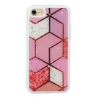 For iPhone SE 2022 / SE 2020 / 8 / 7 Marble Series Stars Powder Dropping Epoxy TPU Protective Case(Pink Plaid) - 1