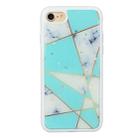 For iPhone SE 2022 / SE 2020 / 8 / 7 Marble Series Stars Powder Dropping Epoxy TPU Protective Case(Green White Plaid) - 1