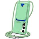 For Samsung Galaxy S23 5G Integrated Card Bag Solid Color Liquid Silicone Phone Case with Lanyard(Green) - 1