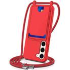 For Samsung Galaxy S23+ 5G Integrated Card Bag Solid Color Liquid Silicone Phone Case with Lanyard(Red) - 1