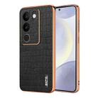 For vivo S17 / S17 Pro / S17t AZNS Electroplated Frame Crocodile Texture Full Coverage Phone Case(Black) - 1