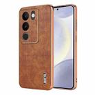 For vivo V29 / V29 Pro AZNS Electroplated Frame Crocodile Texture Full Coverage Phone Case(Brown) - 1