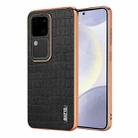 For vivo S18 / S18 Pro AZNS Electroplated Frame Crocodile Texture Full Coverage Phone Case(Black) - 1