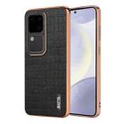 For vivo V30 / V30 Pro AZNS Electroplated Frame Crocodile Texture Full Coverage Phone Case(Black) - 1