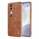 For vivo S19 AZNS Electroplated Frame Crocodile Texture Full Coverage Phone Case(Brown) - 1