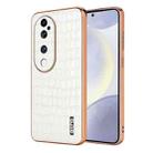 For vivo S19 Pro AZNS Electroplated Frame Crocodile Texture Full Coverage Phone Case(White) - 1