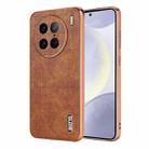 For vivo X90 Pro AZNS Electroplated Frame Crocodile Texture Full Coverage Phone Case(Brown) - 1