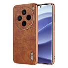 For vivo X200 AZNS Electroplated Frame Crocodile Texture Full Coverage Phone Case(Brown) - 1