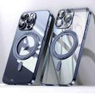 For iPhone 15 Pro Max Plating PC 360 Ring Holder Magsafe Phone Case(Clear Blue) - 1