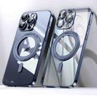 For iPhone 15 Pro Plating PC 360 Ring Holder Magsafe Phone Case(Clear Blue) - 1