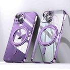 For iPhone 15 Plus Plating PC 360 Ring Holder Magsafe Phone Case(Clear Purple) - 1
