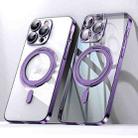 For iPhone 14 Pro Plating PC 360 Ring Holder Magsafe Phone Case(Clear Purple) - 1