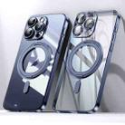 For iPhone 14 Pro Plating PC 360 Ring Holder Magsafe Phone Case(Clear Blue) - 1