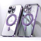 For iPhone 14 Pro Max Plating PC 360 Ring Holder Magsafe Phone Case(Clear Purple) - 1