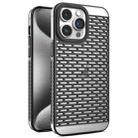 For iPhone 15 Pro Max Hollow Matte Electroplated PC Heat Dissipation Phone Case(Black) - 1