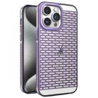 For iPhone 15 Pro Hollow Matte Electroplated PC Heat Dissipation Phone Case(Purple) - 1