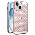 For iPhone 15 Hollow Matte Electroplated PC Heat Dissipation Phone Case(Pink) - 1