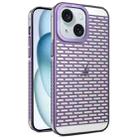 For iPhone 15 Hollow Matte Electroplated PC Heat Dissipation Phone Case(Purple) - 1