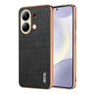 For Xiaomi Redmi Note 13 4G AZNS Electroplated Frame Crocodile Texture Full Coverage Phone Case(Black) - 1