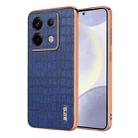For Xiaomi Poco X6 AZNS Electroplated Frame Crocodile Texture Full Coverage Phone Case(Blue) - 1