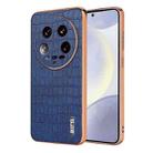 For Xiaomi 14 Ultra AZNS Electroplated Frame Crocodile Texture Full Coverage Phone Case(Blue) - 1