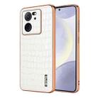 For Xiaomi 13T / 13T Pro AZNS Electroplated Frame Crocodile Texture Full Coverage Phone Case(White) - 1