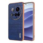 For Xiaomi 15 Ultra AZNS Electroplated Frame Crocodile Texture Full Coverage Phone Case(Blue) - 1