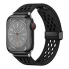 For Apple Watch SE 2023 44mm Hole Style Folding Buckle PU Leather Watch Band(Black) - 1